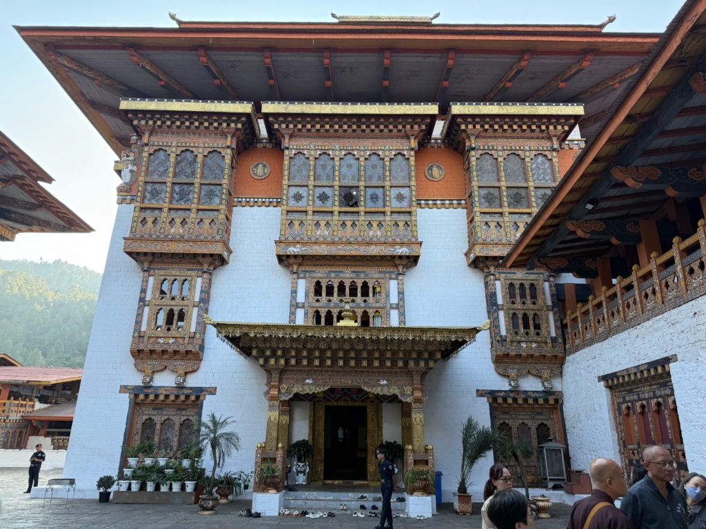 The magnificent entrance to the sacred Macchen Lhakhang inside Punakha Dzong, housing the relics of the state founder Zhabdrung Ngawang Namgyal.